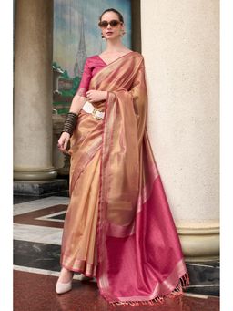 Mysilklove - Tacao Beige Handloom Woven Tissue Saree with Unstitched Blouse