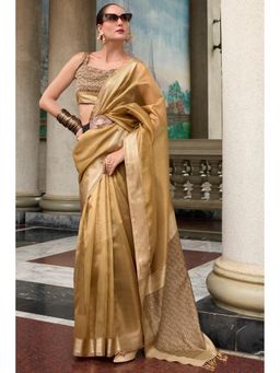 Mysilklove - Metallic Sunburst Gold Handloom Woven Tissue Saree with Unstitched Blouse
