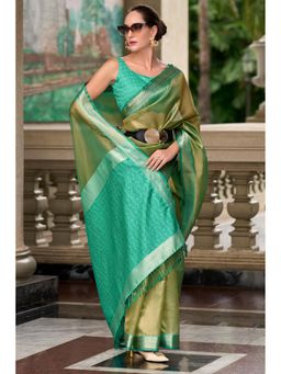 Mysilklove - Killarney Green Handloom Woven Tissue Saree with Unstitched Blouse