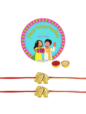 Buy Accessher Gold Color Acrylic Rakhi Pack of 2 with Rice Roli & Card ...