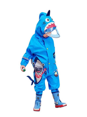 Little Surprise Box Blue Shark Theme All Over Jumpsuit / Playsuit Raincoat for Kids main image 0