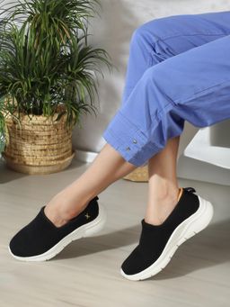 Carlton London - Womens Fly knit Lightweight Slip-On Sneakers - Black