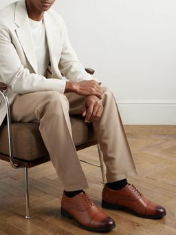 Carlton London - Mens Textured Cap-Toe Formal Lace-Up Shoes - Tan