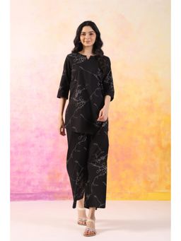 Jisora - Womens Black Printed Cotton Palazzo Loungewear Set