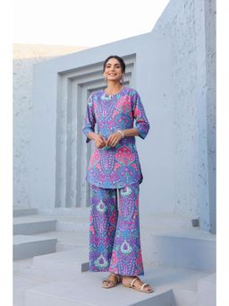 Jisora - Womens Purple Printed Cotton Loungewear Set