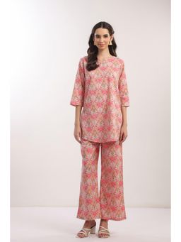 Jisora - Womens Pink Printed Cotton Loungewear Set