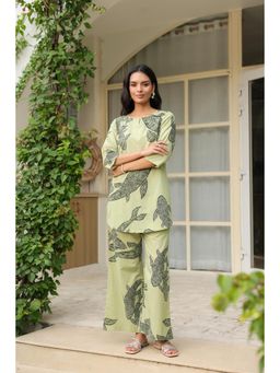 Jisora - Womens Green Printed Cotton Loungewear Set