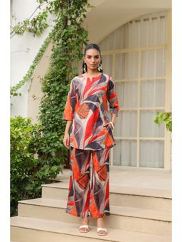 Jisora - Womens Orange Printed Cotton Loungewear Set