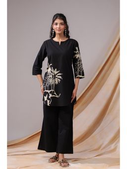 Jisora - Womens Black Printed Cotton Loungewear Set