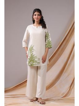 Jisora - Womens Off-White Printed Cotton Flex Loungewear Set