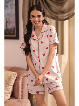 NAP STORY - Soft Hearts Half Sleeve Shirt and Shorts Nightsuit Set