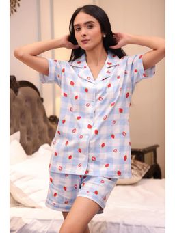 NAP STORY - Strawberry Checks Half Sleeve Shirt and Shorts Nightsuit Set