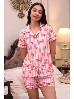 NAP STORY - Sweetheart Stripes Half Sleeve Shirt and Shorts Nightsuit Set