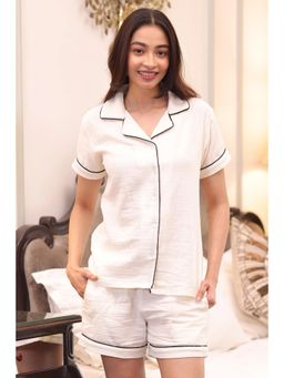 NAP STORY - Almond Muslin Half Sleeve Shirt and Shorts Nightsuit Set