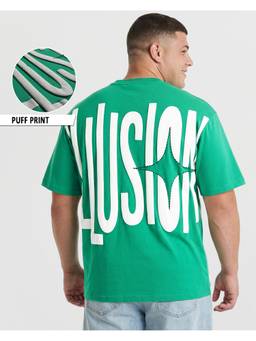 Bewakoof - Men'S Green Illusion Typography Oversized Plus Size T-Shirt