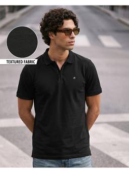 Bewakoof - Men'S Black Textured Mercerized Polo T-Shirt