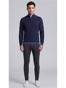 Pierre Carlo - Mens Navy Blue Casual Self Design Sweater