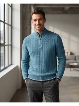 Pierre Carlo - Mens Turquoise Casual Self Design Sweater