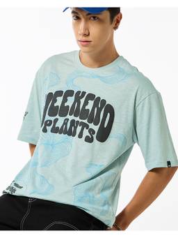 Bewakoof - Men'S Sea Green Weekend Plants Printed Oversized T-Shirt