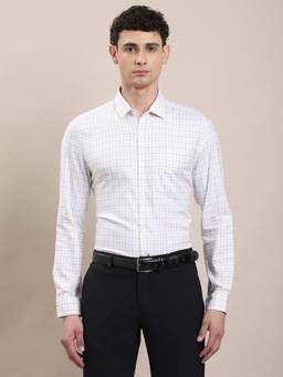 Turtle - Stylish Men Pure Cotton Slim Checks White Shirt