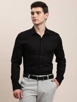 Turtle - Fashionable Men Pure Cotton Regular Solid Black Shirt