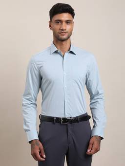 Turtle - Timeless Men Polycotton Slim Solid Aqua Shirt