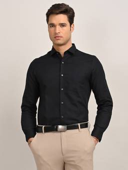 Turtle - Urban Men Cotton Linen Slim Solid Black Shirt