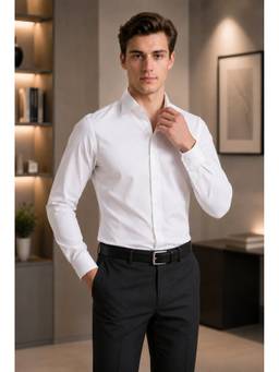 Turtle - Smart Casual Men Pure Cotton Slim Solid White Shirt
