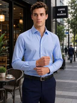 Turtle - Casual Men Pure Cotton Slim Solid Blue Shirt