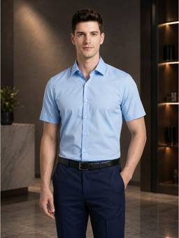 Turtle - Weekend Men Pure Cotton Slim Solid Blue Shirt