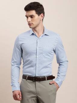 Turtle - Attractive Men Pure Cotton Slim Printed White Shirt