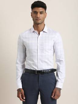 Turtle - Stylish Everyday Men Pure Cotton Slim Checks White Shirt