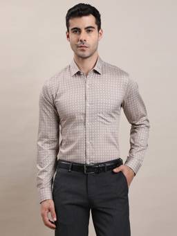 Turtle - Contemporary Casual Men Pure Cotton Slim Printed Brown Shirt