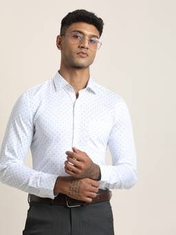 Turtle - Trendsetting Men Pure Cotton Slim Printed White Shirt