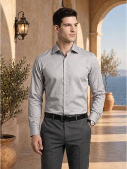 Turtle - Refined Style Men Cotton Blend Slim Solid Grey Shirt