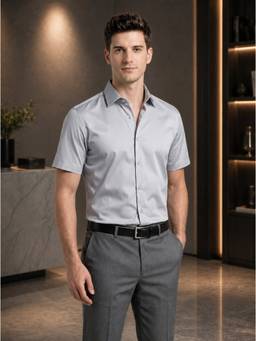 Turtle - Polished Style Men Cotton Blend Slim Solid Grey Shirt