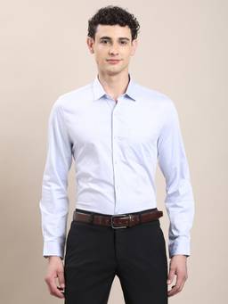 Turtle - Elegant Look Men Pure Cotton Slim Solid Blue Shirt