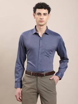 Turtle - Polished Look Men Pure Cotton Slim Textured Grey Shirt