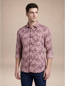 Turtle - Urban Look Men Pure Cotton Slim Printed Mauve Shirt