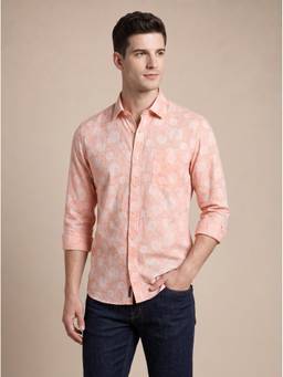 Turtle - Distinctive Look Men Viscose Slim Printed Coral Shirt