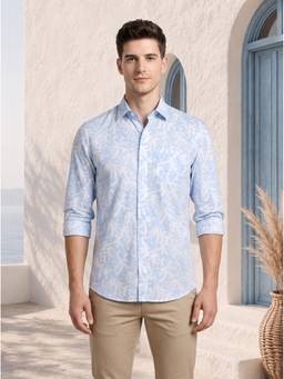 Turtle - Casual Look Men Viscose Slim Printed Blue Shirt