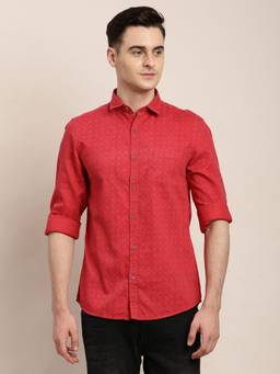 Turtle - Urban Wear Men Pure Cotton Slim Printed Red Shirt