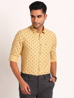 Turtle - Contemporary Wear Men Pure Cotton Slim Printed Yellow Shirt