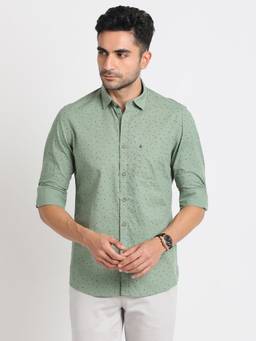 Turtle - Casual Wear Men Pure Cotton Slim Printed Green Shirt