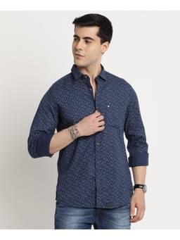 Turtle - Men Pure Cotton Slim Printed Blue Shirt