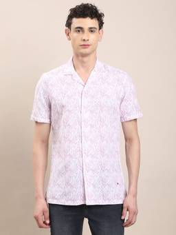 Turtle - Urban Appeal Men Cotton Linen Slim Printed Red Shirt