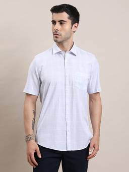 Turtle - Men Cotton Blend Slim Checks Blue Shirt