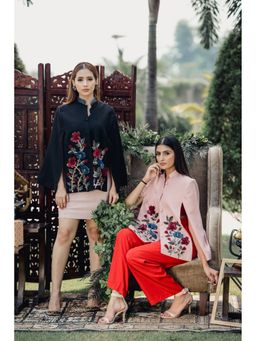 NEIZA - Blush Pink with Red and Navy Embroidery Cape