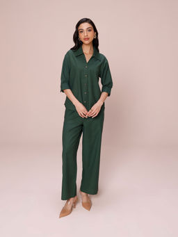 COSSET CLOTHING - Forest Green Linen Blend Relaxed Fit Co-Ord (Set of 2)