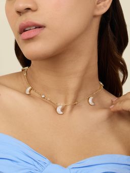 Isharya - Crescent Shimmer Charm Necklace In 18Kt Gold Plated